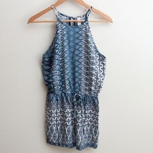 Aeropostale Halter Neckline Sleeveless Romper Women's XS Blue White Tie Front